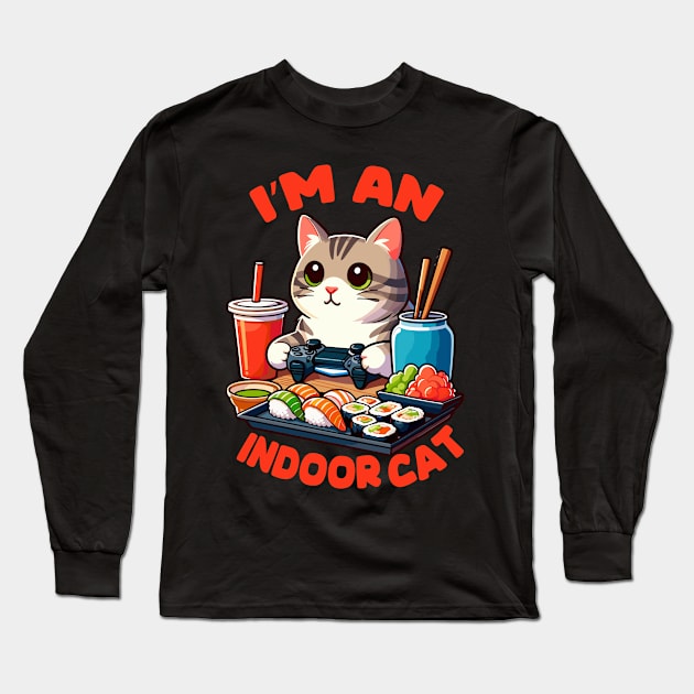 Funny Indoor Cat Eating Sushi Long Sleeve T-Shirt by MoDesigns22 